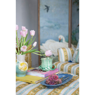 14 oz. Hand-Painted Mug with Ruffled Saucer,  4 Colors