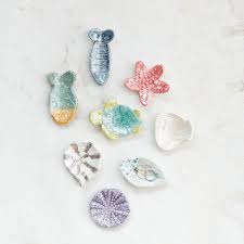 Hand-Painted Stoneware Sea Life Shaped Dish, iridescent finish - assorted -DF9653A