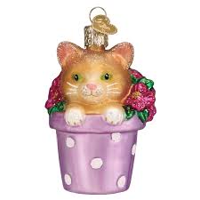 12664 Kitten in Flower Pot Ornament - OWC