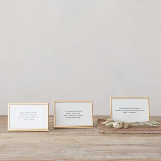 Metal & Glass Frame w/ Easel & Saying, Gold Finish, 3 Styles (Holds 4" x 6" Photo)