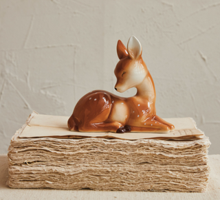 Ceramic Lying Fawn, Brown /White