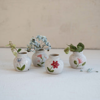 Hand-painted Stoneware Vase with Flowers, 4 styles