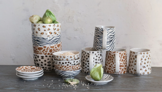 Stoneware Bowl with Animal Print decal - dish