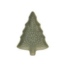 Stoneware Tree Shaped Plate, Matte Reactive Glaze- Green - XS5896