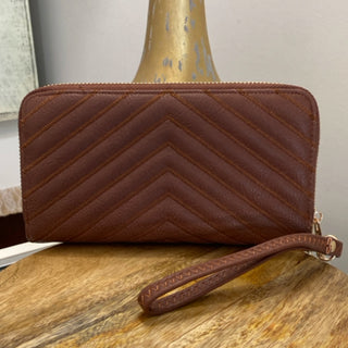 Avery Double Zip Around Wristlet Wallet- Coffee