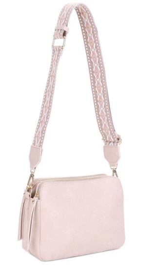 Mila 3 Compartment Crossbody Bag With Guitar Strap - Ashore Pink