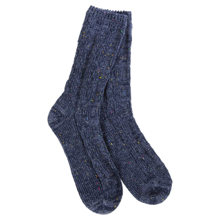 World's Softest Ragg Cable Crew OS Denim Confetti