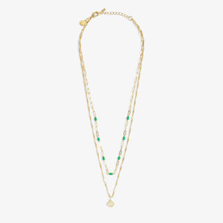 Stacks of Style - Green Enamel Gold Tone Necklace Set