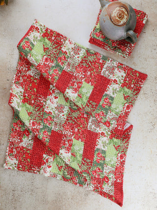 Merry Patchwork Tea Towel Red