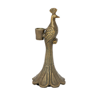 Cast Aluminum Peacock Shaped Taper Holder, Antique Gold Finish