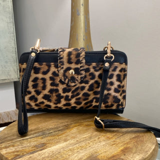 Leopard Crossbody Wallet- Black