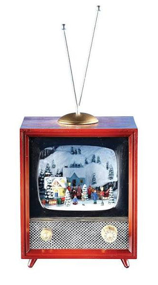 5.75" H Lighted Musical TV Village with Tree
