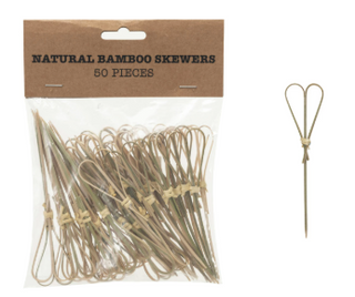 Bamboo single use skewers w/ heart shaped handles