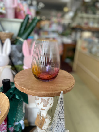 Beveled Stemless Glass- Rainbow