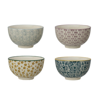 Hand Stamped Stoneware Bowl with Pattern (4 styles)
