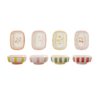 Hand-Painted Stoneware Footed Dish, 4 Styles