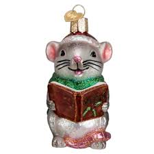 12625 Grey Caroling Mouse Ornament - OWC