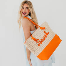Beach Bum Raffia Tote Bag Orange