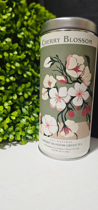 Tall Silver Tea Tin - Asian Cherry Blossom
