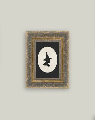 Witch Silhouette Framed Antique Art - 8x10
