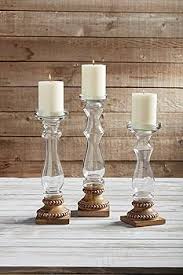 40960016T Tall Glass and Wood Candlestick