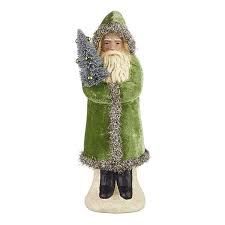 13" Green Velvet Santa