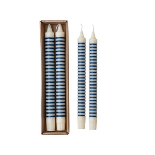 Unscented Blue Striped Taper Candles in Box