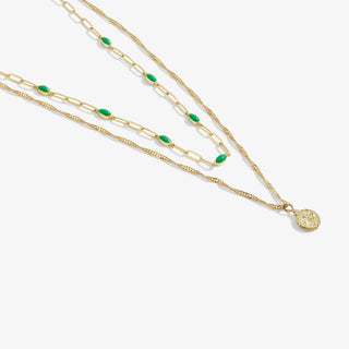 Stacks of Style - Green Enamel Gold Tone Necklace Set