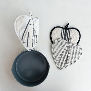 Cotton Quilted Heart Shaped Pot Holder with Stripes