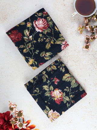 Winter Rose Tea Towel Black