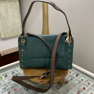 Juliana- Dark Teal- Flapover Shoulder Bag w/ Studded Detail & Crossbody Strap