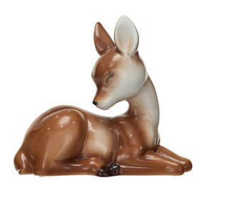 Ceramic Lying Fawn, Brown /White