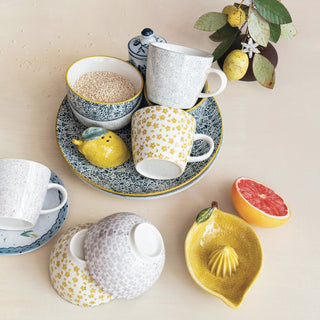 Hand Stamped Stoneware Bowl with Pattern (4 styles)