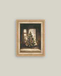 Glowing Christmas Tree Framed Antique Art 14"x18"
