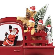 7.75"in Lighted Swirl Truck Dogs in Back , Santa