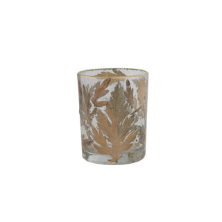 Glass Tealight Holder w/ Embedded Natural Oak Leaves