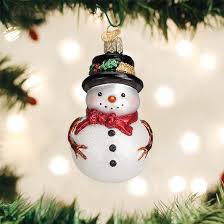 24212 Red bow Holly hat snowman Orn