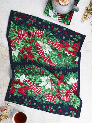 Christmas Cottage Tea Towel Navy