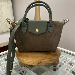 Britney Suede Double Handle Crossbody Bag- Olive