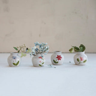 Hand-painted Stoneware Vase with Flowers, 4 styles