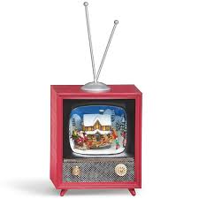 6"H Lighted Musical Amusements TV with Snow-Covered House & Rotating Santa's Sleigh