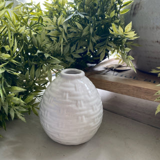 Debossed Stoneware Basket Weave Vase - Small