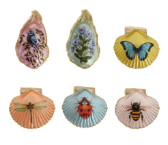 Resin Shell Shaped Magnet w/ Floral/Fauna Image - 6 styles