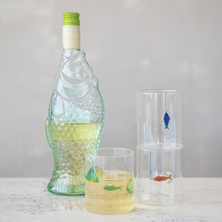 12oz Hand Blown Drinking Glass with Fish Hook/3 styles