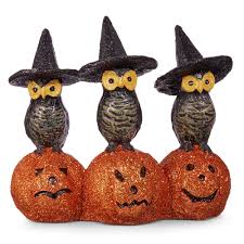 Spooky Owls on Glitter Pumpkin 6.5"
