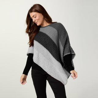 One Size - Arden Supersoft Stripe Poncho - Stripe grey variation