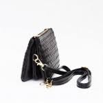 Kate Woven Three Compartment Crossbody Wristlet Bag- Black