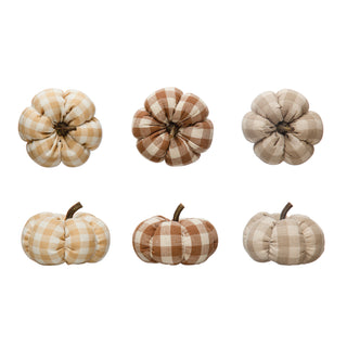 2" Fabric Check Pumpkin w/ Resin Stem