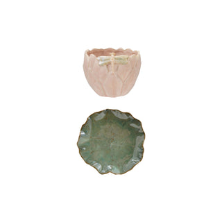 Stoneware Flower Shaped Planter & Saucer