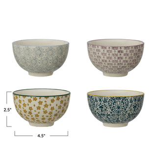 Hand Stamped Stoneware Bowl with Pattern (4 styles)